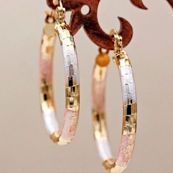 Tri Tone Hoop Earrings  - Picture 1 of 6